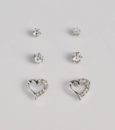 Glam Love Cubic Zirconia Heart Stud Earring Set