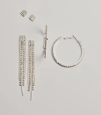 Time To Shine Rhinestone Three-Pack Earring Set