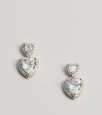 Glitzy Love Cubic Zirconia Heart Drop Earrings