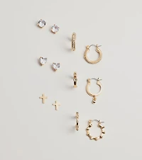 Trendy Six-Pack Stud And Hoop Earrings Set