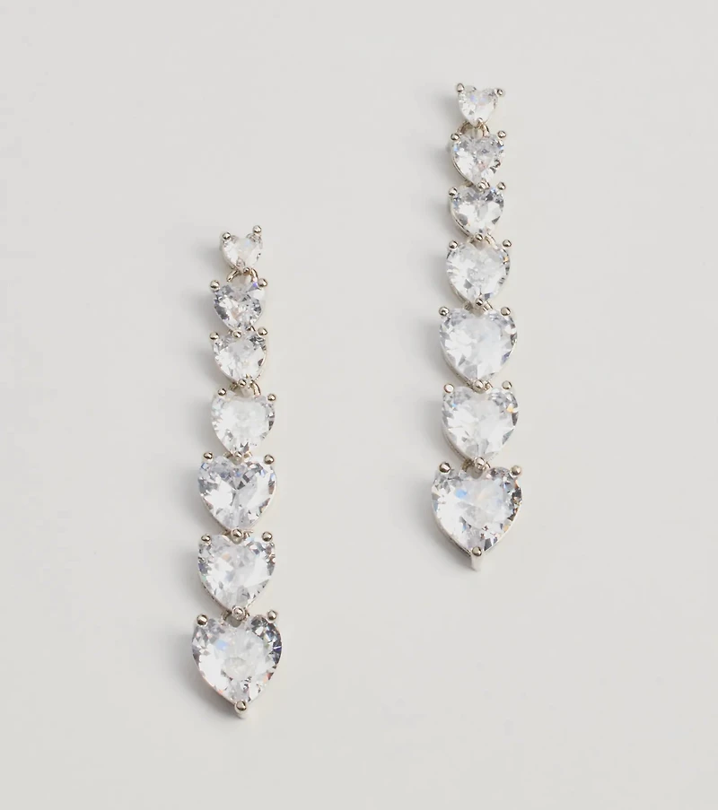 Glam Love Heart-Shaped Cubic Zirconia Duster Earrings