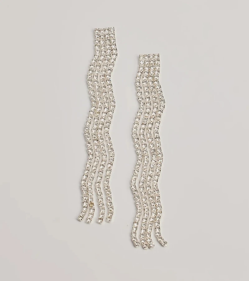 Glam Moment Wavy Rhinestone Fringe Earrings