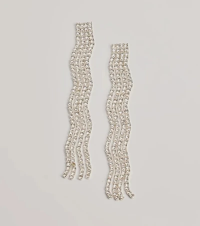 Glam Moment Wavy Rhinestone Fringe Earrings