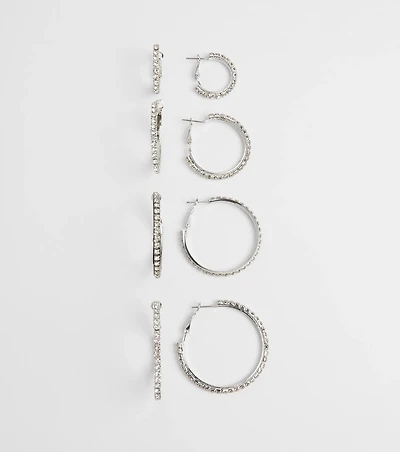 Classic Shine Rhinestone Hoop Earrings Set