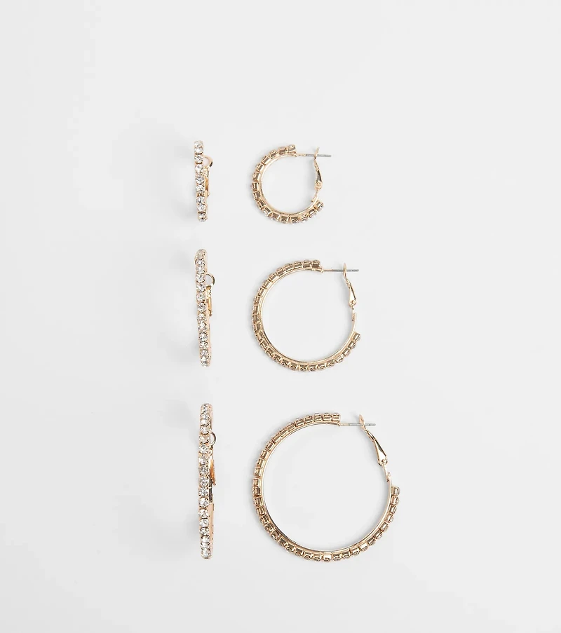 Classic Shine Rhinestone Hoop Earrings Set