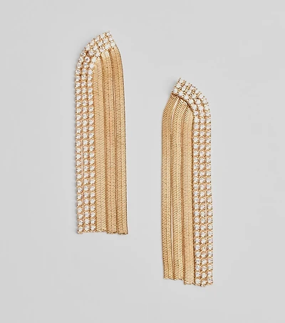Edgy Sparkle Rhinestone Snake Chain Fringe Earrings