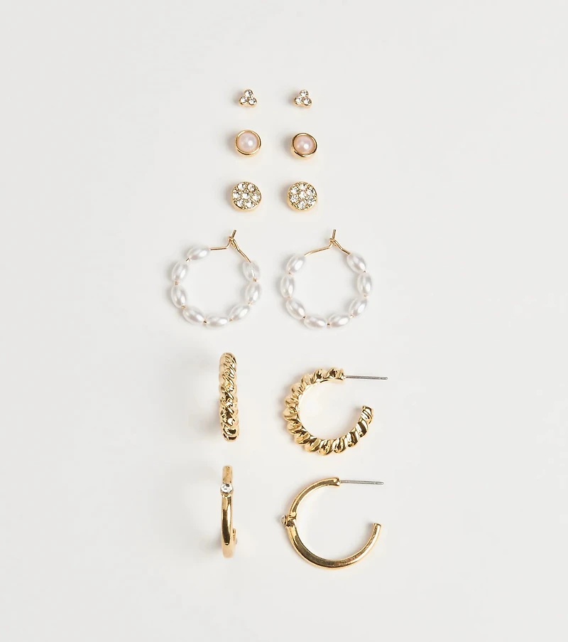 Trendy Glam Rhinestone And Pearl Earrings Set