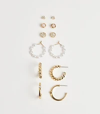 Trendy Glam Rhinestone And Pearl Earrings Set