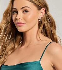 Cutest Glam Rhinestone And Pearl Clover Stud Earrings