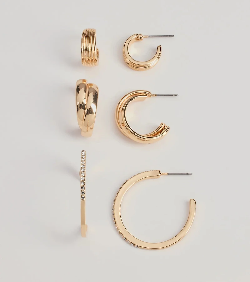 Dazzling Luxe Hoop Earrings Three-Pack