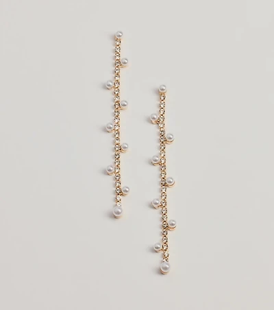 Sparkling Elegance Faux Pearl And Rhinestone Linear Earrings