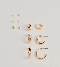 Trendy Sparkle Stud And Hoop Earrings Set