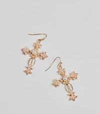 Glam Radiance Cross Charm Faux Pearl Earrings