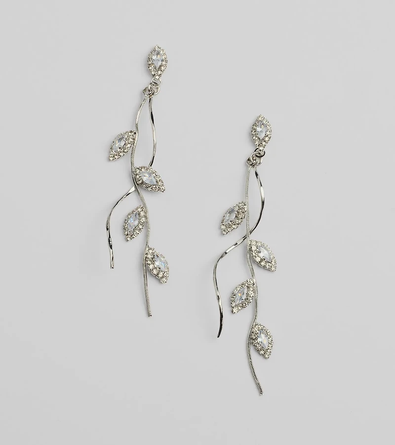 Elegant Nature Rhinestone Leaf Twist Earrings