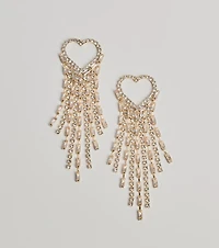 Love For Glamour Rhinestone Heart Fringe Earrings
