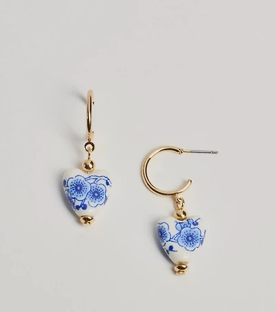 Adorably Dainty Ceramic Heart Small Hoop Earrings