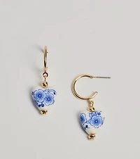Adorably Dainty Ceramic Heart Small Hoop Earrings