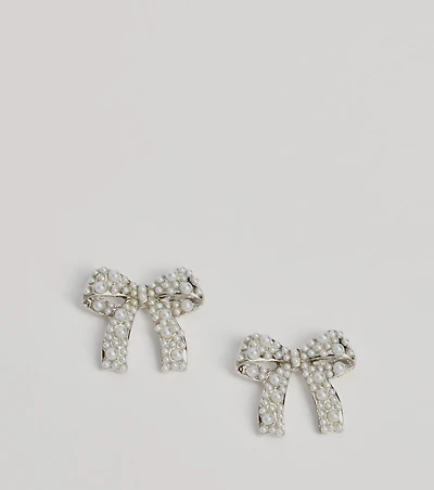 Sweetly Chic Faux Pearl Bow Stud Earrings