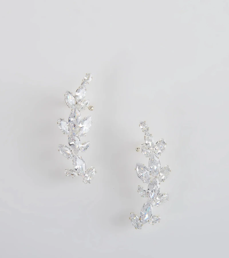 Statement Cubic Zirconia Leaf Ear Crawlers