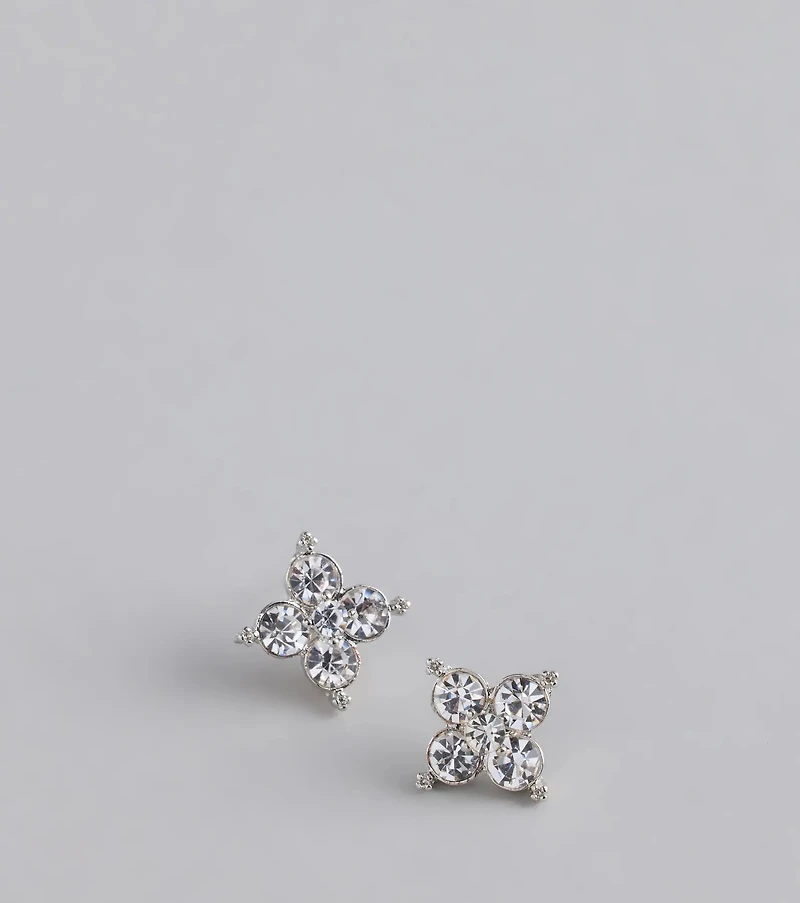 Lucky And Glam Rhinestone Clover Stud Earrings