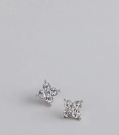 Lucky And Glam Rhinestone Clover Stud Earrings