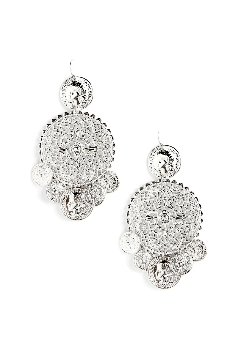Metal Filigree Coin Duster Earrings