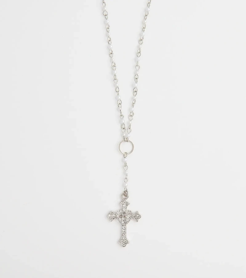 My Path Faux Pearl Cross Necklace