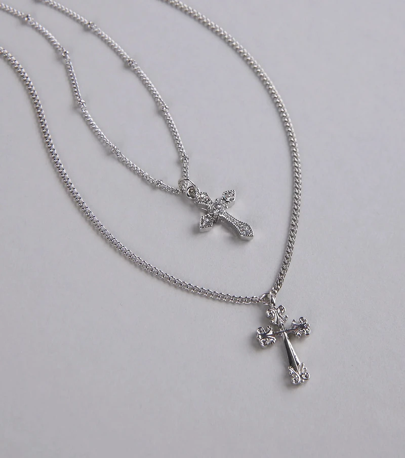 Joyful Glam Layered Cross Charm Necklace