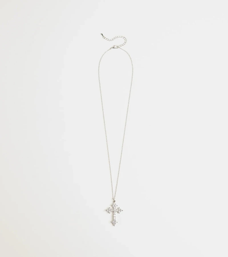 Divine Charm Rhinestone Cross Pendant Necklace