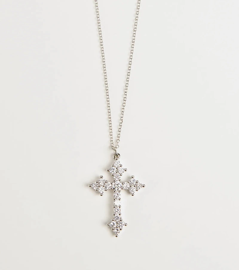 Divine Charm Rhinestone Cross Pendant Necklace