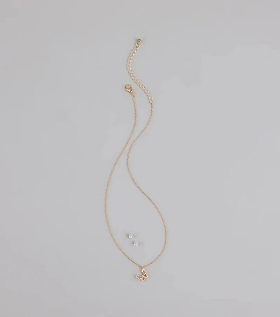 Soft Girl Sparkle Butterfly Necklace and Earrings Set
