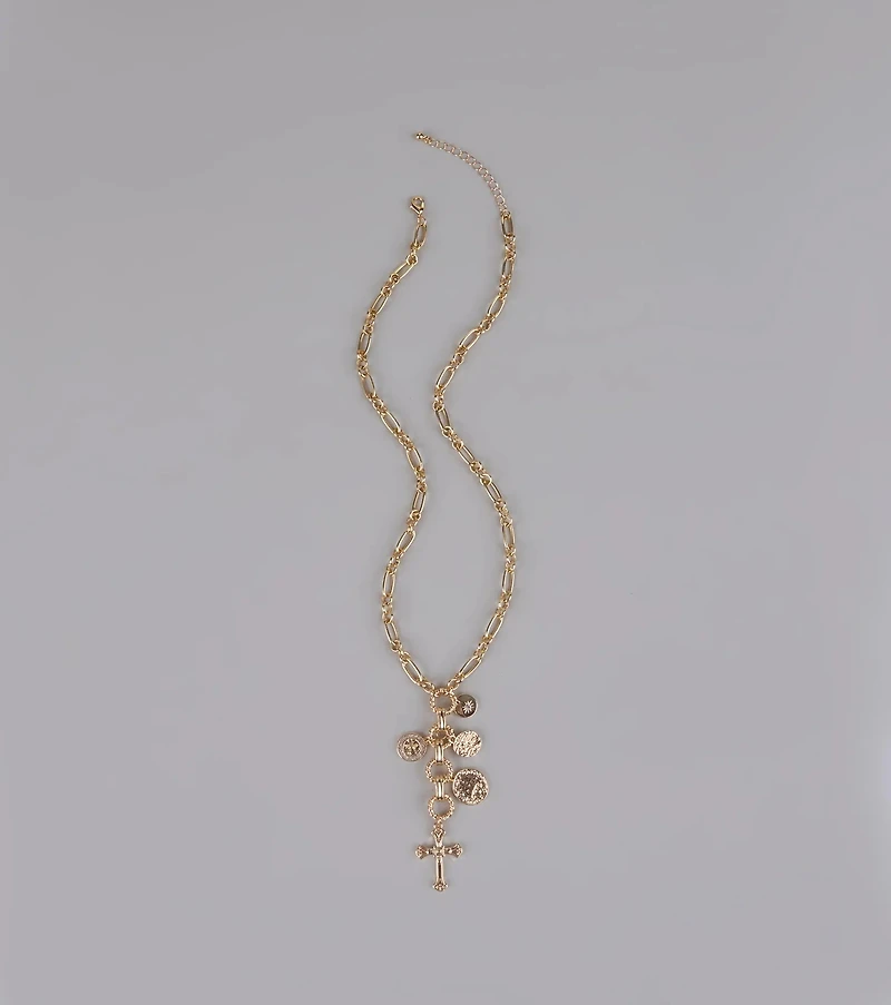 Extra Blessed Cross Charm Long Necklace