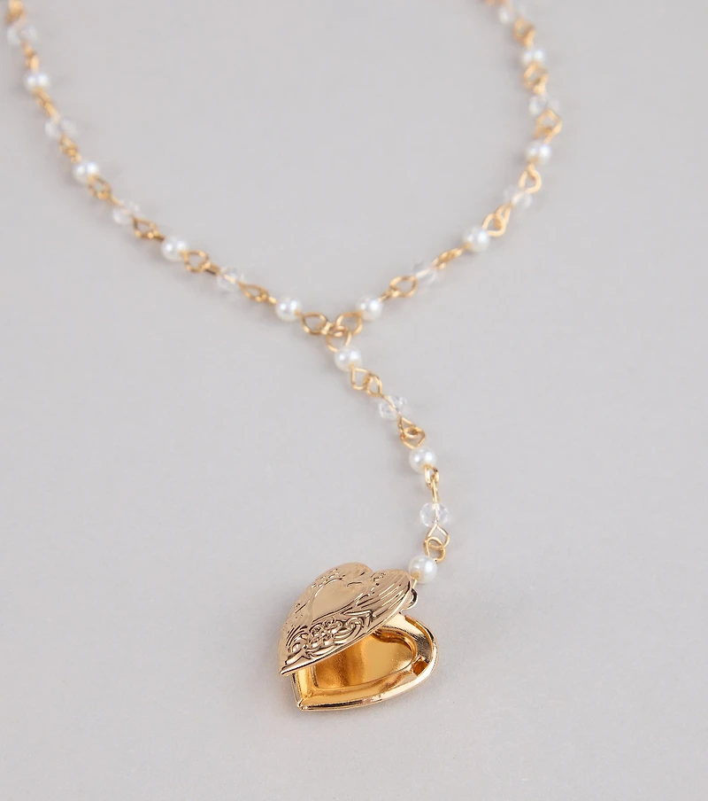 Heart to Heart Pearl Chain Locket Necklace