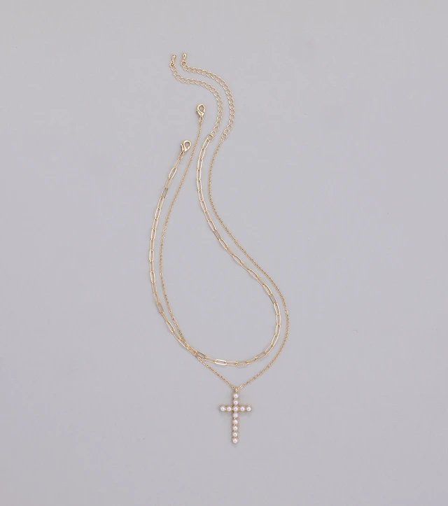 Windsor Devoted Love Faux Pearl Cross Chain Necklace MainPlace Mall