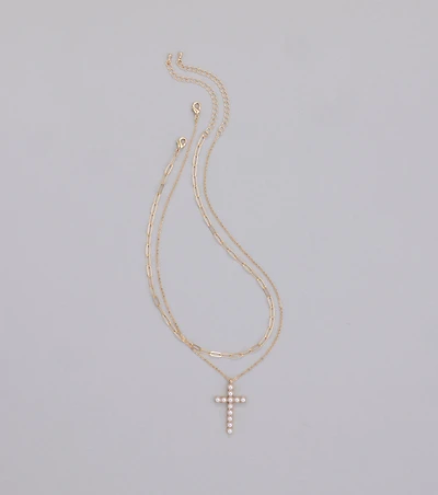 Devoted Love Faux Pearl Cross Chain Necklace