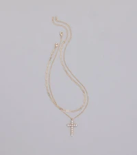 Devoted Love Faux Pearl Cross Chain Necklace