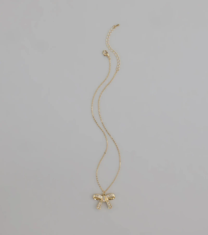 Simply Sparkling Rhinestone Bow Necklace