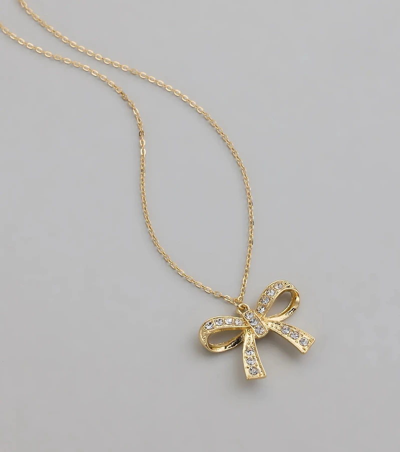 Simply Sparkling Rhinestone Bow Necklace