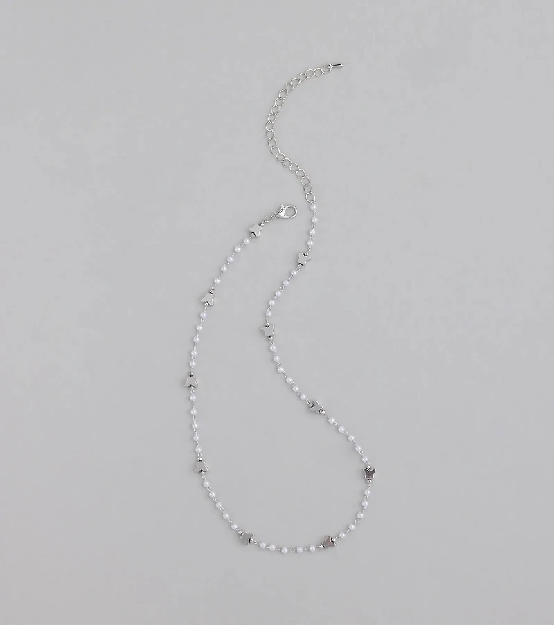 Cute Dainty Butterfly Pearl Beaded Necklace