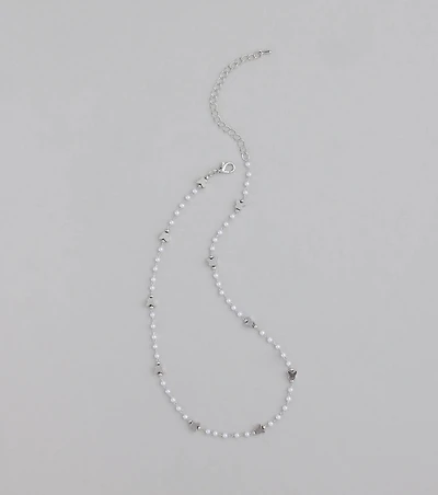 Cute Dainty Butterfly Pearl Beaded Necklace