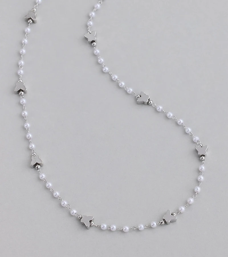 Cute Dainty Butterfly Pearl Beaded Necklace