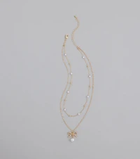 Sweet Trend Bow Pearl Layered Necklace