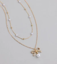 Sweet Trend Bow Pearl Layered Necklace
