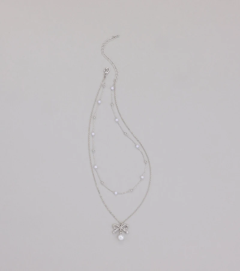 Sweet Trend Bow Pearl Layered Necklace