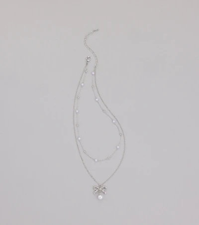 Sweet Trend Bow Pearl Layered Necklace