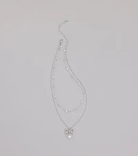 Sweet Trend Bow Pearl Layered Necklace