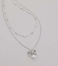 Sweet Trend Bow Pearl Layered Necklace