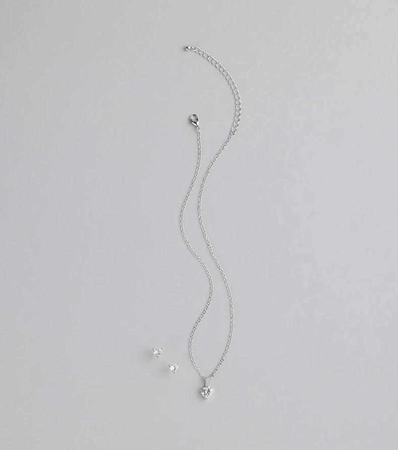 Sweet Talk Sparkle Heart Necklace And Stud Set