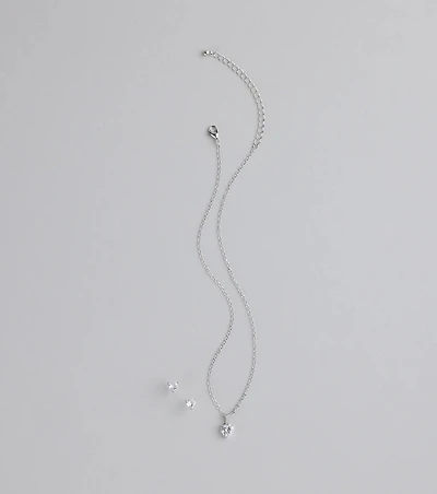 Sweet Talk Sparkle Heart Necklace And Stud Set