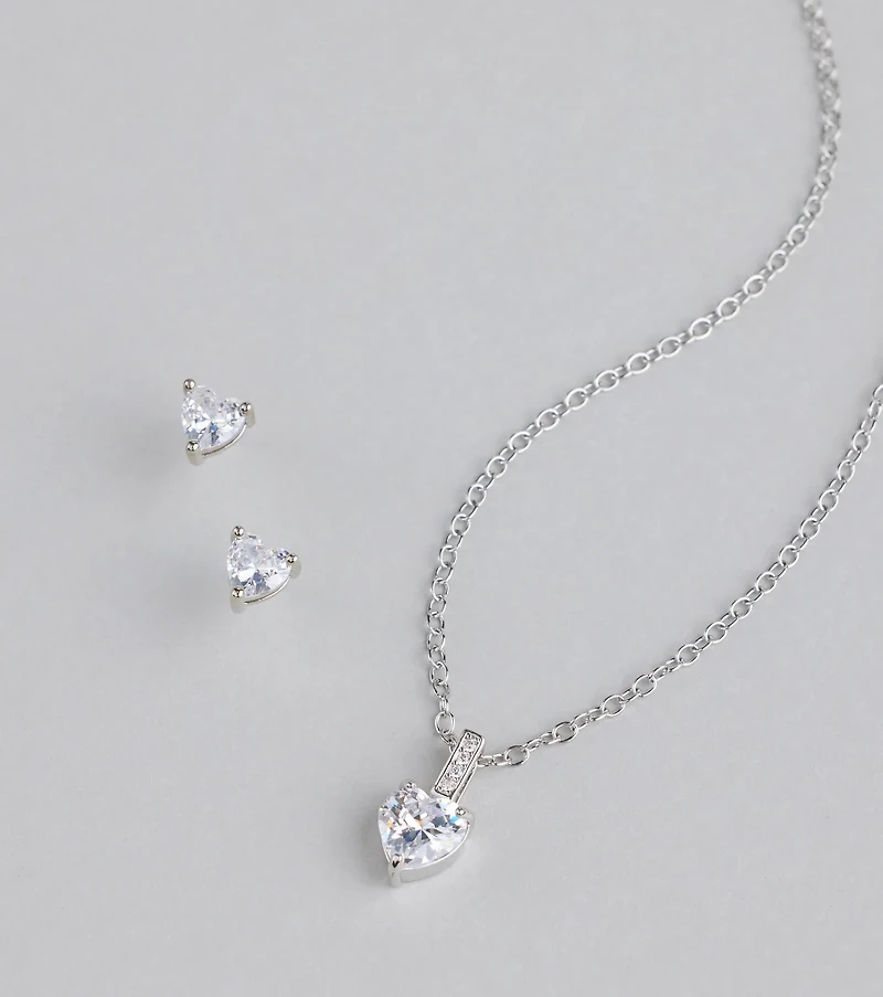 Sweet Talk Sparkle Heart Necklace And Stud Set